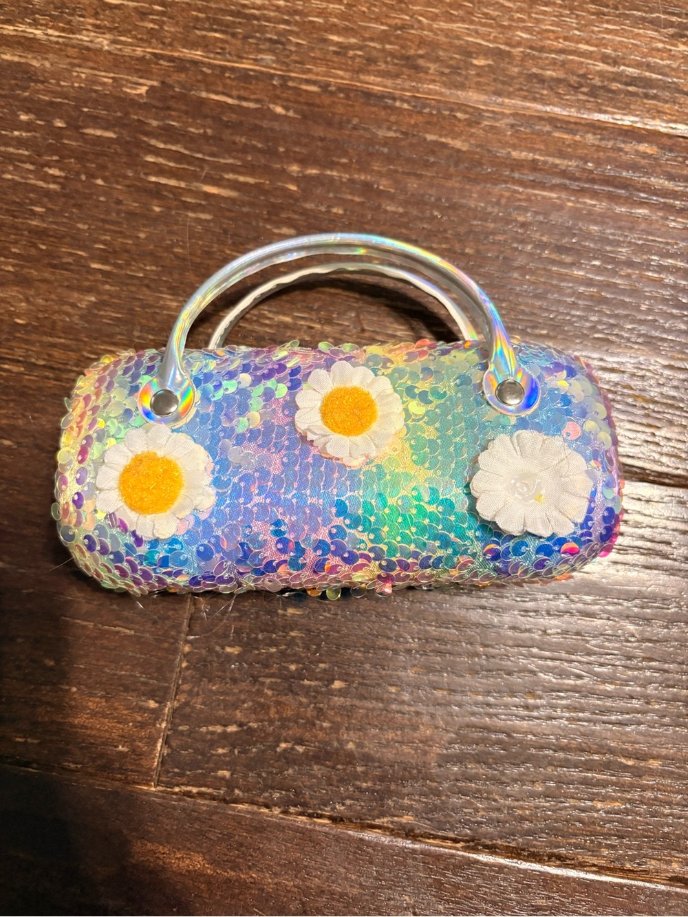 Holographic Sequin Daisy sunglasses case - Blue Multicolor